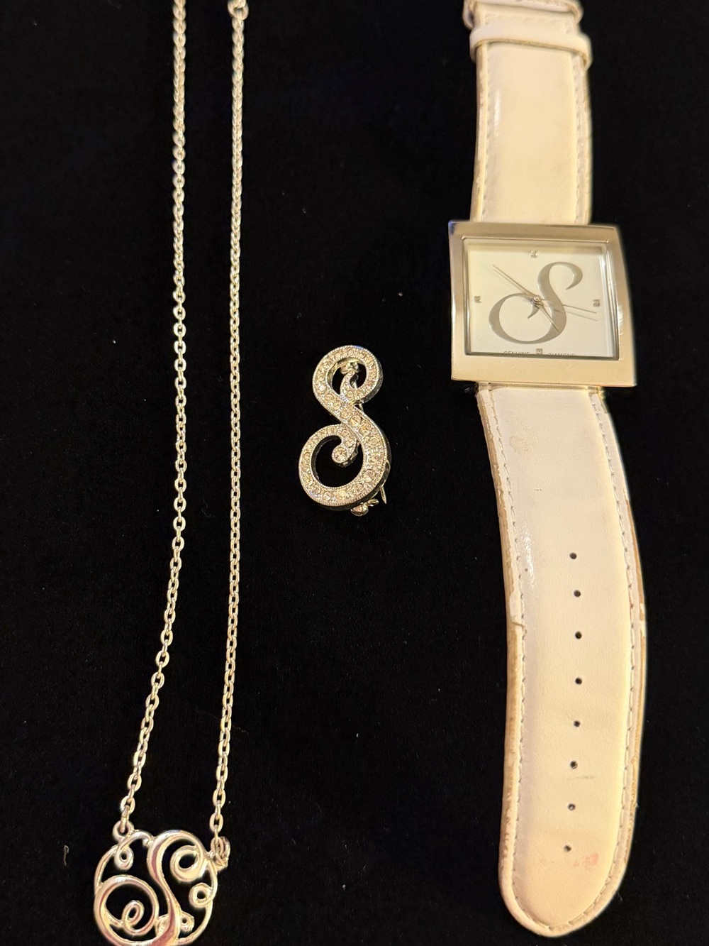Silver 'S' Initial Necklace, Pin & Watch Set - Unbranded